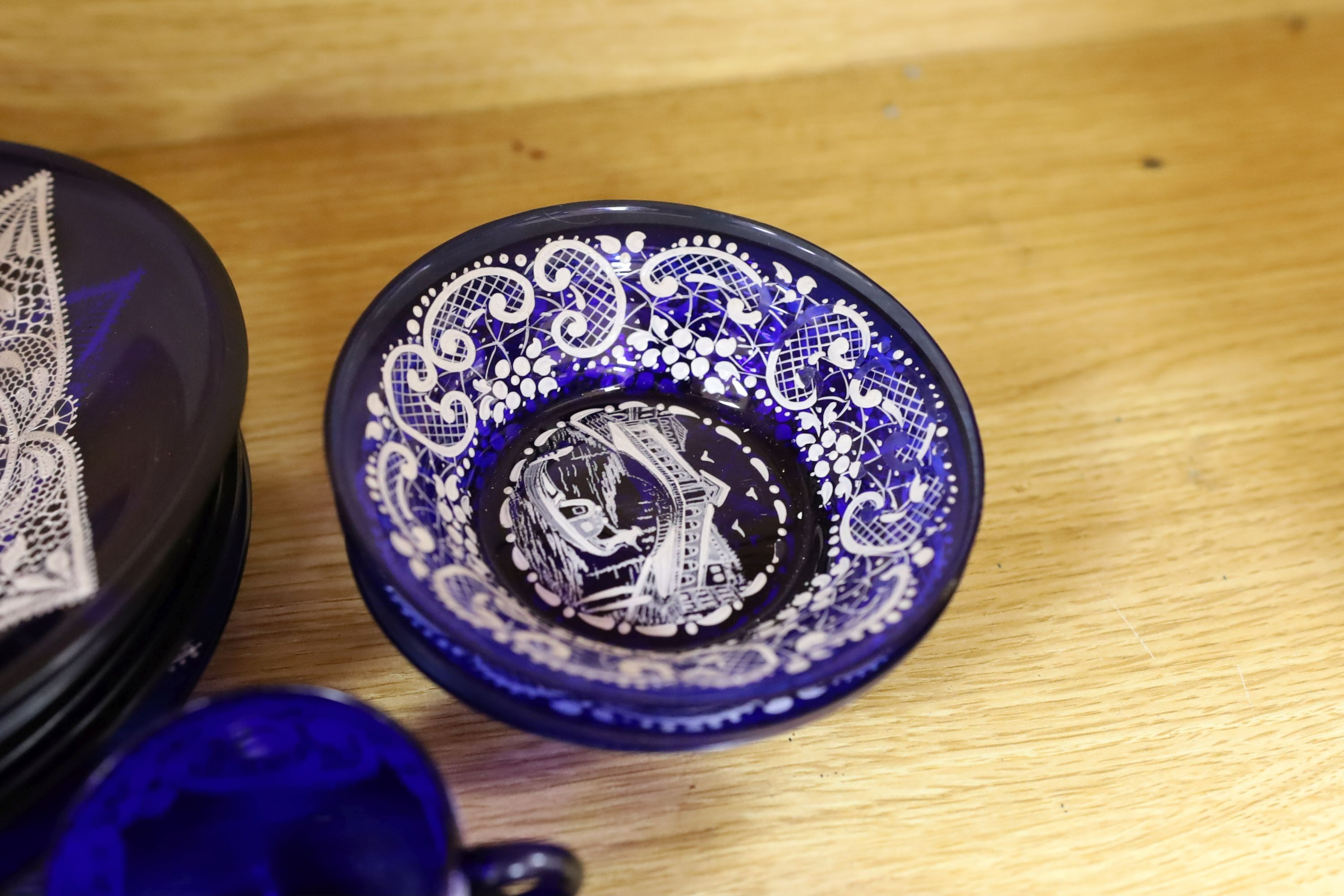 A quantity of Venetian lace pattern enamelled glass teaware